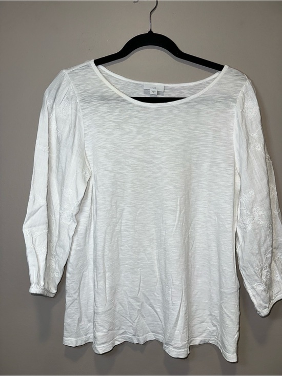 J. Jill Tops - J. Jill White Embroidered Cotton Slub Knit Top Boho-Chic Coastal XS Like New